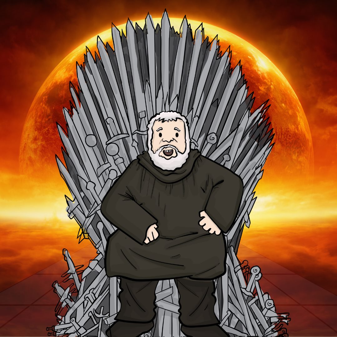 HODOR seated on a throne of swords